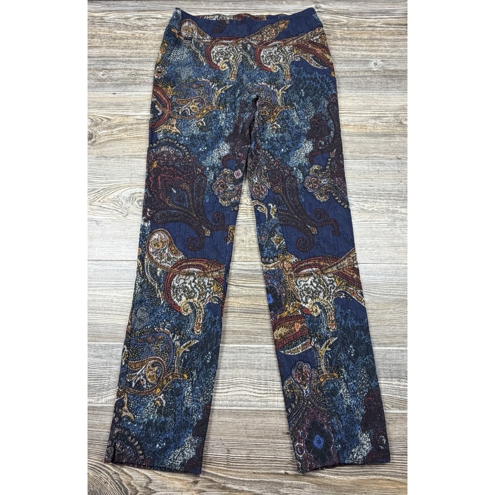 Lisette Montreal Pants Womens M Paisley Pull On Stretch Blue Brown Boho Eclectic